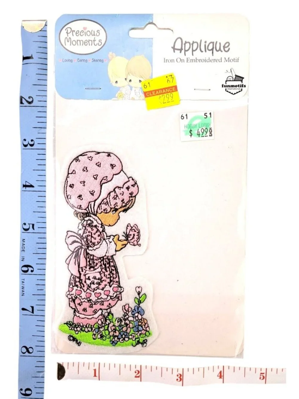 Vintage Precious Moments Pink Butterfly Girl Iron-On Patch Embroidered New Sam B
